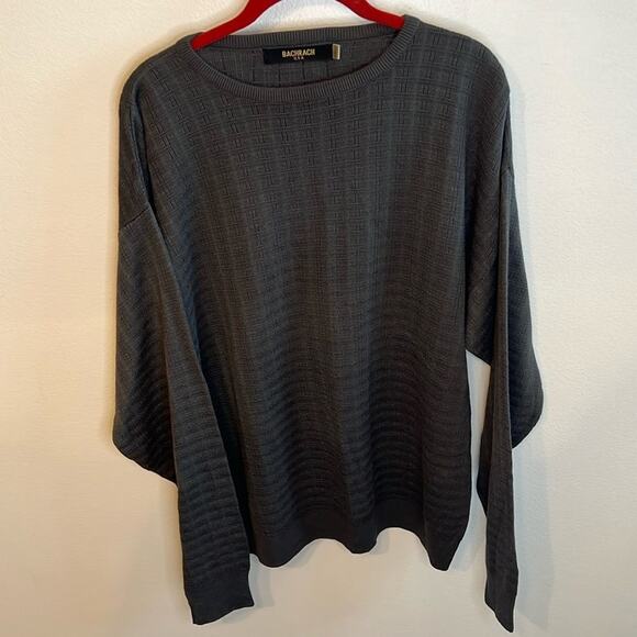 Bachrach Vintage Mens Dark Gray Cotton Blend Textured Crewneck Sweater Large USA - Picture 1 of 8